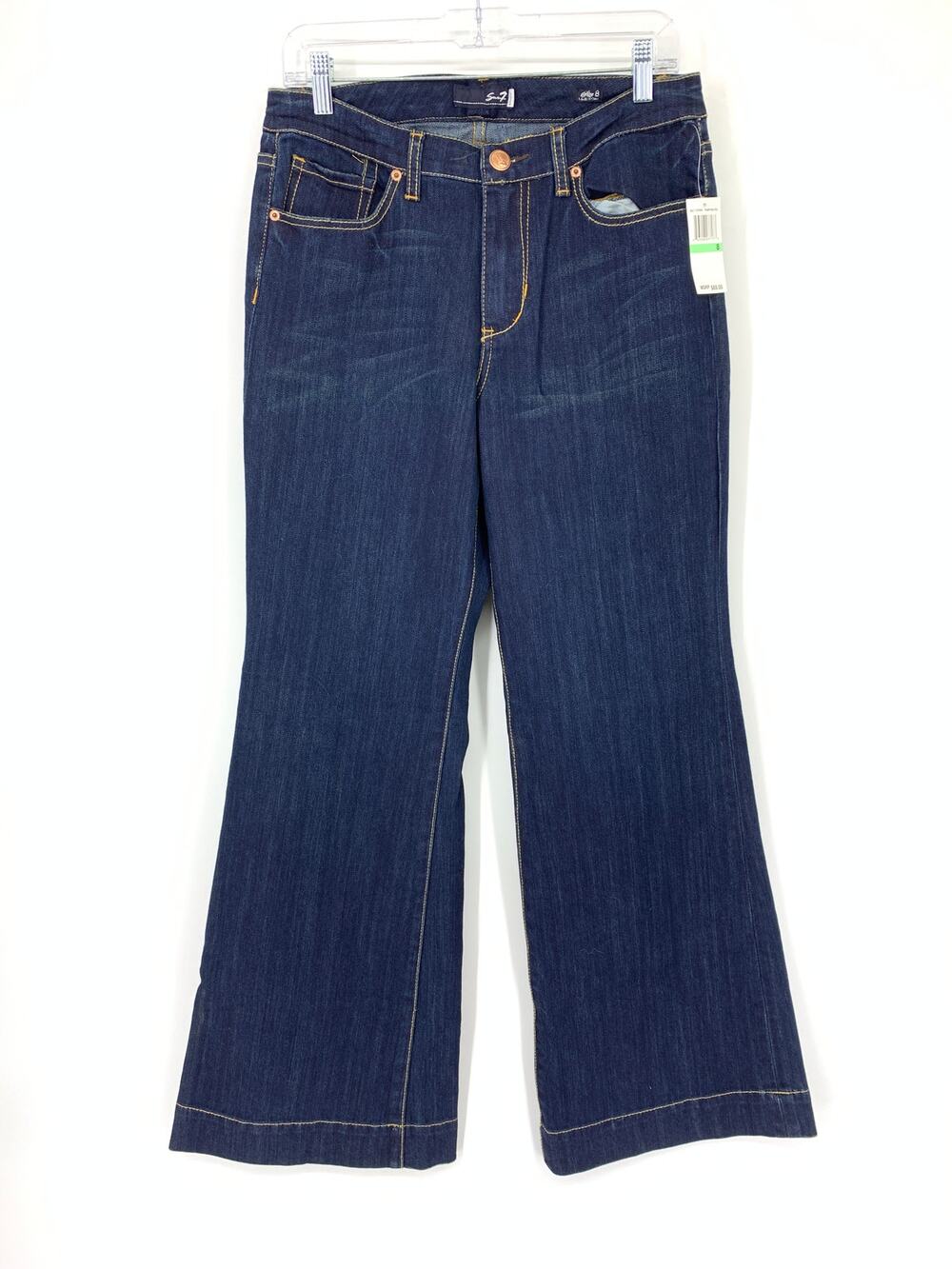 Vintage Y2K Seven7 Women's Sz 8 Denim Wide Leg Jeans Blue Embroidered Pocket NWT